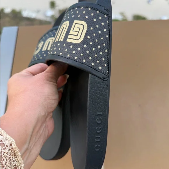 Gucci Black and Gold Star Slide Sandals AUTHENTIC size 38 - Picture 11 of 16